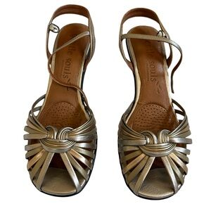 Gentle Souls Pewter Metallic Comfort Padded Footbed Sandal Heels Size 8M EUC